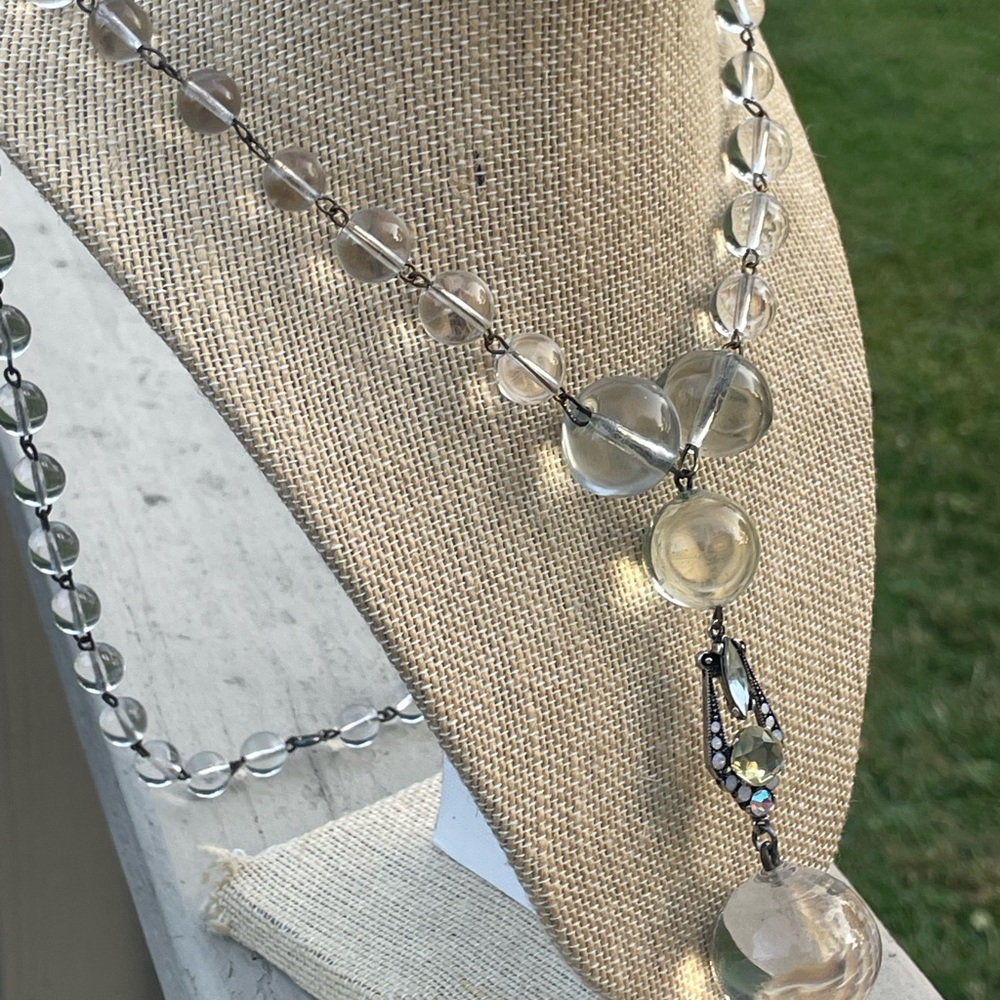 Antique Crystal Pool of Light Inspired Necklace Flapper Length, Exquisite & Rare